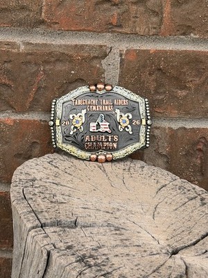 Cowboy Trophy Rodeo Style Belt Buckle with barrel racer