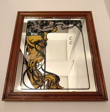 Mo&euml;t & Chandon Werbe Spiegel Barspiegel Holzrahmen Motiv Frau Art Nouveau