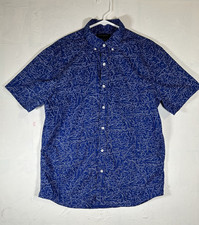 Banana Republic Shirt Men's M Slim Fit Blue Button-Down Map Flaw