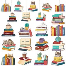 Beeveer 26 Pcs Wooden Book Ornaments 3.15 inches x 0.07 inches, multicolor