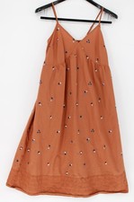 Universal Thread Dress Womens XS Embroidered Floral Midi Spaghetti Brown Boho