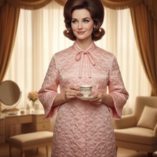 Vintage 1960 s Vanity Fair Quilted Satin Pink House Coat/Robe Mid-Century 8/10
