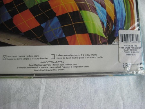 Bedlam Twin Duvet Set Argyle Plaid Criss-Cross Orange Brown Green Teal Cotton - Picture 7 of 8