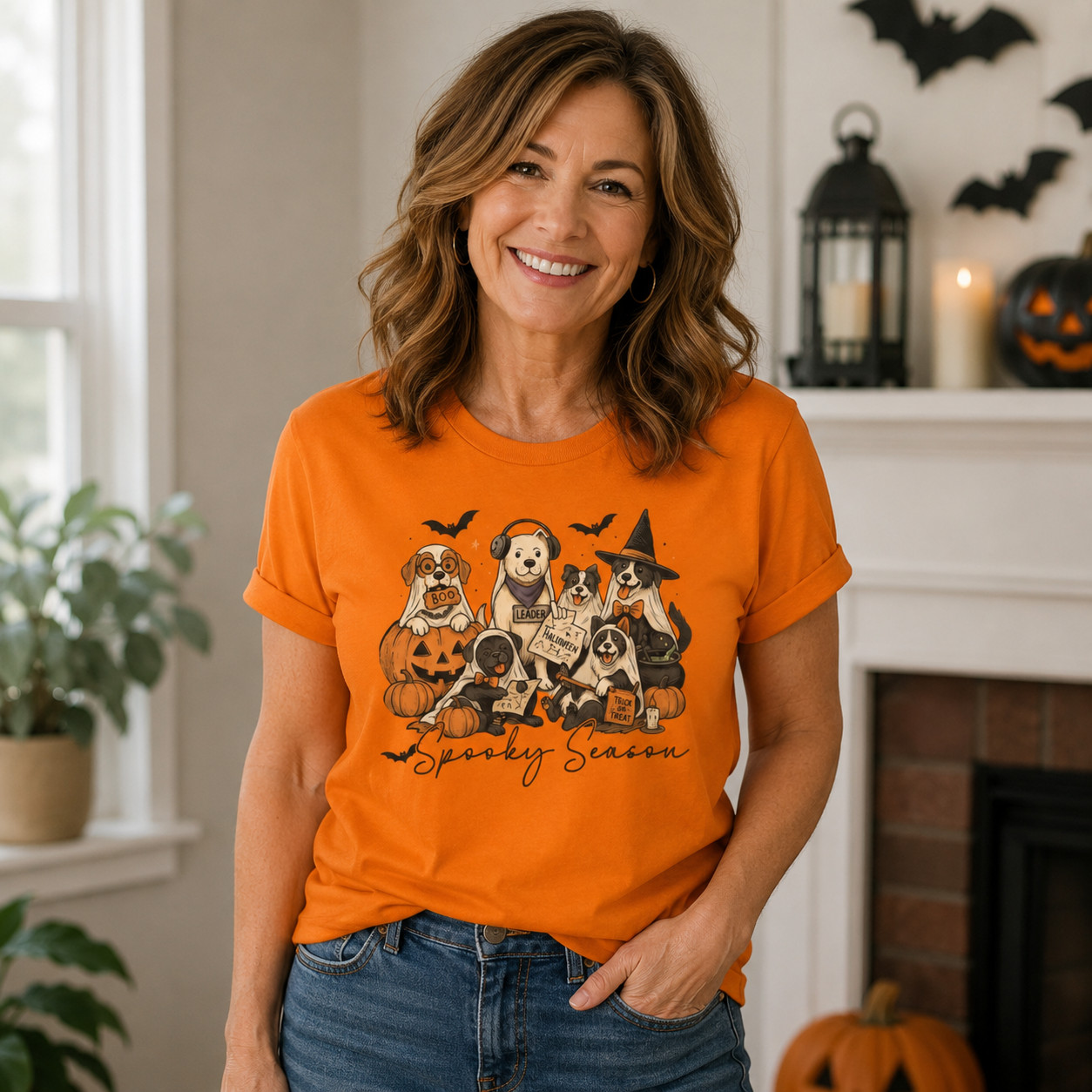 Spooky Season Dog Halloween Shirt  Cute Ghost Dogs Pumpkin Tee  Medium