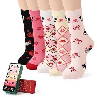  Women's Cat Socks Cat Gifts Cute Animal Socks Dog Owl Pink Valentines Cat
