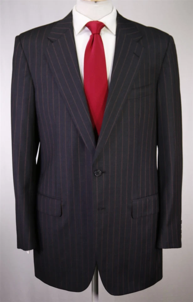 Traje Belvest Negro Carbón con Rayas Rojas Super 130's Lana 2-Btn 42L Foto 2 de 4