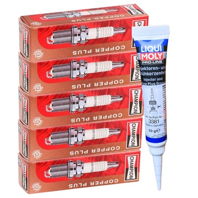 5x CHAMPION Zündkerzen + LIQUI MOLY Fett für LOGAN II GHIBLI III LEVANTE