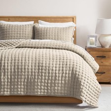 WDCOZY Beige King Size Quilt Bedding Sets with Pillow Shams, Tan Cream Lightweig