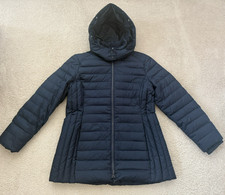 Tommy Hilfiger Womens Puffer Jacket Navy Hooded Quilted Full Zip Pockets Sz XL