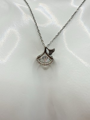925 Silver Double Leaves Micro Set Cubic Zircon Pendant Silver Plated Necklace