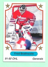 (1) FRED BRATHWAITE 1991-92 OHL # 169 GENERALS PRE-ROOKIE NM+ CARD (N2214). rookie card picture