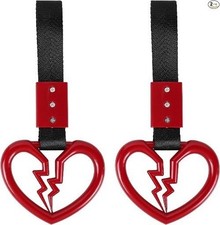 2PCS Broken Heart Handle Ring for Car, Heart Shaped Handle Strps, Color: Red