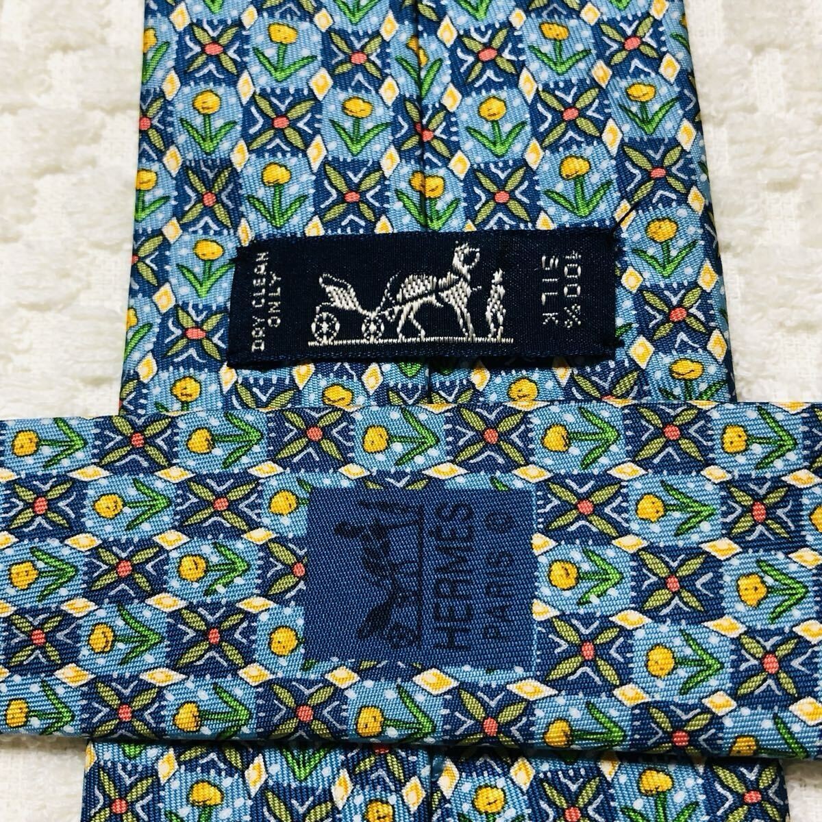 condition HERMES tie floral pattern checkerboard … - image 6