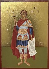 Icon of Saint Phanourios, 'the Newly-Revealed'- Orthodox Greek wood 14 x 10cm