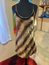 Vintage California Dynasty Leopard Glossy Satin Slip Dress Nightgown USA Medium