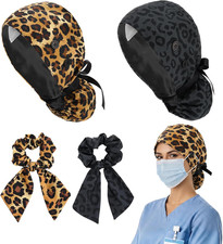 Ponytail Scrub Caps for Women, Satin Lined Surgical Cotton Nurse Hat