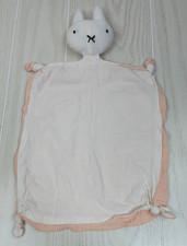Muslin Baby Security Blanket bunny peach off white knotted corners