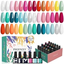 24 Pcs Gel Nail Polish Set 21 Popular Colors Gel Nail Polish Base Coat Glossy &