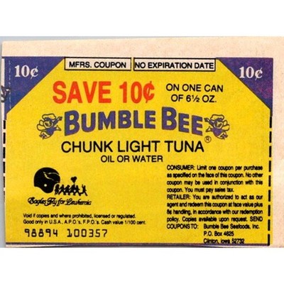 Save 10¢ On Bumble Bee Chunk Light Tuna Oil Clinton IA 1980s Coupon SAI1-M11