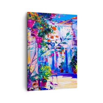Wandbilder 50x70cm Leinwandbild Zuhause blumen straße himmel Bilder Wanddeko