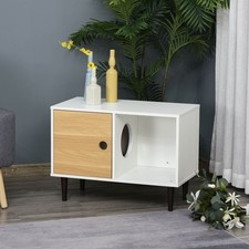 Pine Wood Elevated Cat House with Bed and Large Door for Small Animals, White