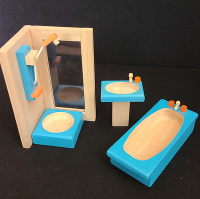 Plan Toys Wood Dollhouse Bathroom Set Pieces Shower Bathtub Sink Room