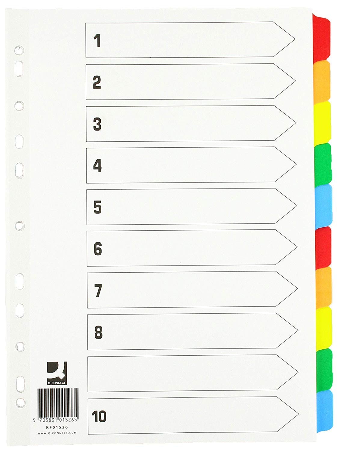 Q-Connect 10-Part Index Punched Reinforced Colour Blank Tabs A4 White KF01526