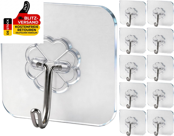 Wovu Haken Selbstklebende Transparent 15Kg (Max) Schwerlast | 10 StüCk Unsichtba-image