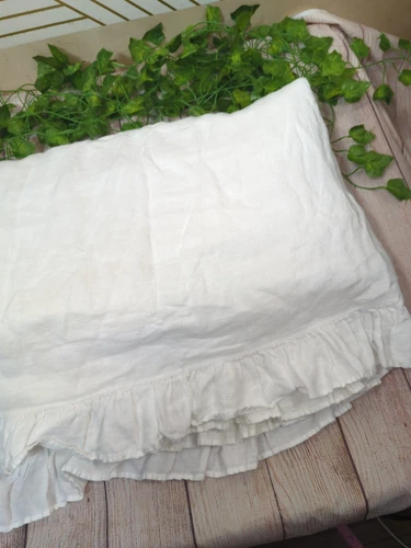 Garnet Hill 100% Linen Queen Flat Sheet White Ruffle Trim Made in Portugal - Picture 6 of 6