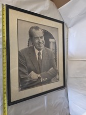 Vintage Richard Nixon Framed Portrait Print – Black & White Presidential Photo –
