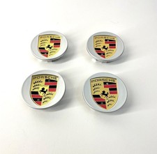 New 15-22 Porsche Macan Center Caps Set Of 4 65mm Gloss Silver Concave.