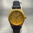 Seiko Watch Women 20mm Gold Dial Gold Tone Round V401-0920 Vintage New Battery