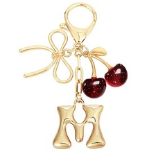 Bubble Initial Keychain with Bow  Cherry - Gold Letter Bag Charms for Women,...