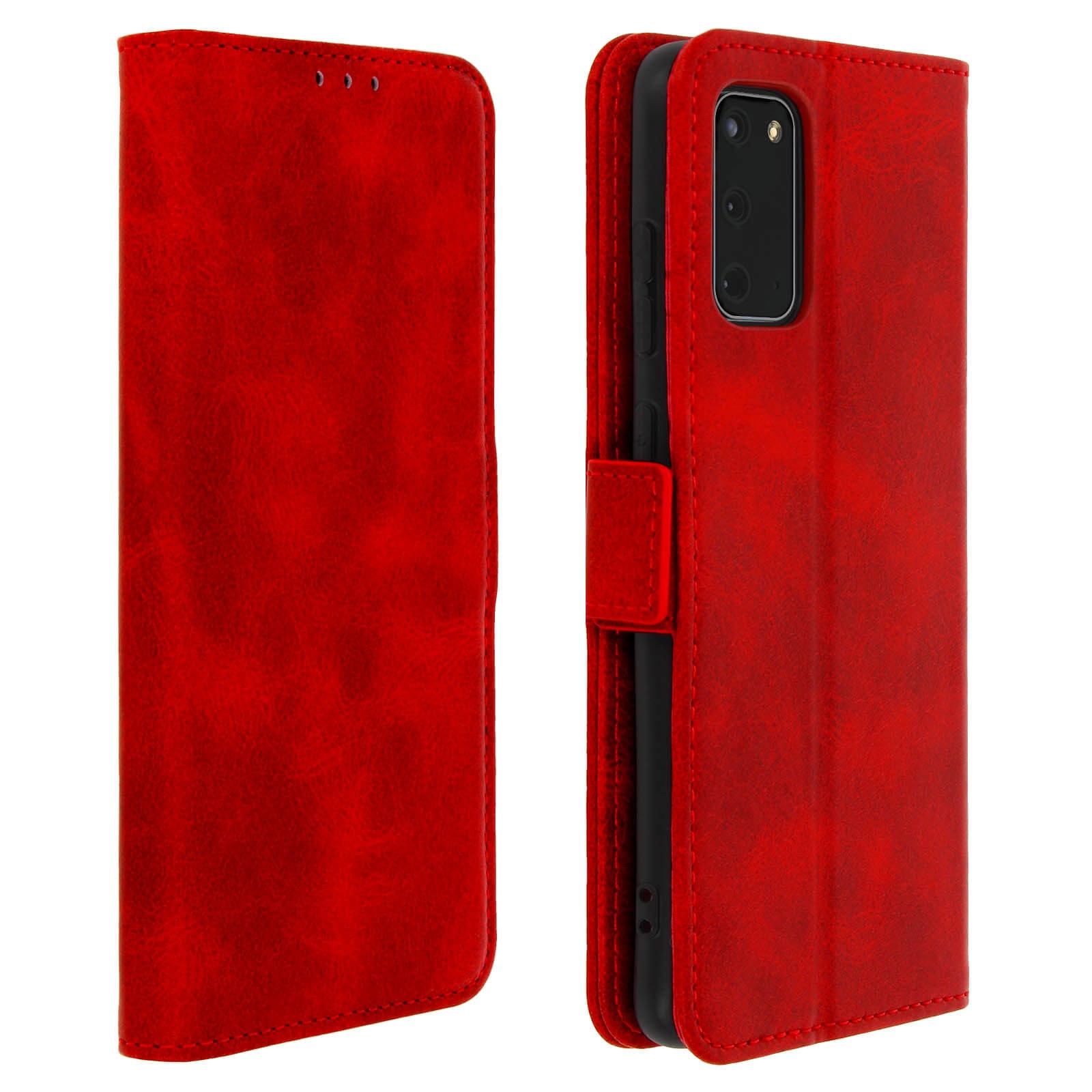 Housse Galaxy S20 rouge protection intégrale cuir synthétique avec porte-carte