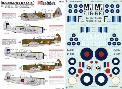AEROMASTER DECALS 1/48 P-47D Thunderbolt Mk.II 34 134 261 Sqn 73 OTU 51 MU (RAF)