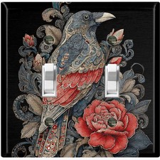 Metal Light Switch Outlet Cover Wall Plate Geometric Steampunk Crow Raven AML252