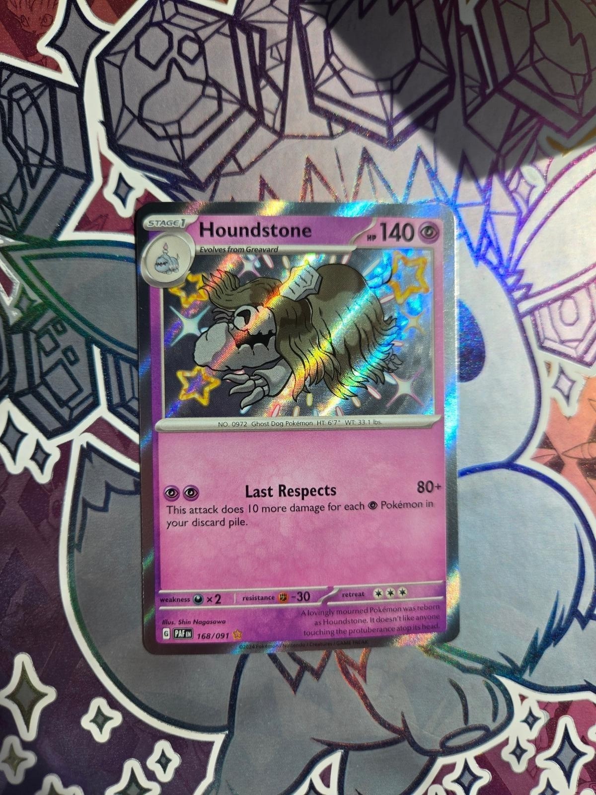 Houndstone 168/091 Shiny Rare Paldean Fates Pokemon Holo Near Mint