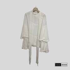 Chloé Silk Tunic Blouse Milk White Scarf Neck Ruffle Sleeve Top FR 44 UK 12