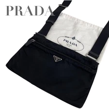 Prada Triangle Logo Nylon Shoulder Bag Black Pocono Vintage Authentic