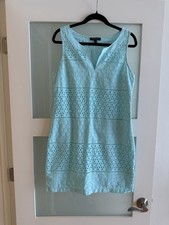 Banana Republic aqua eyelet shift dress, Sz 12, cotton Beach Cottagecore Blue