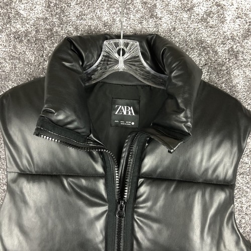 Zara Kunstleder Puffer Weste Jacke Damen Größe L schwarz - Bild 2 von 10