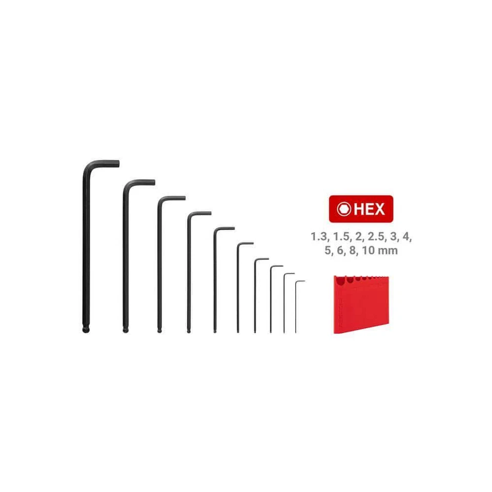 Tekton Hex Key Set Metric Ball End 10 Piece L Wrench Tool Set with Holder Red - Image 3 of 4