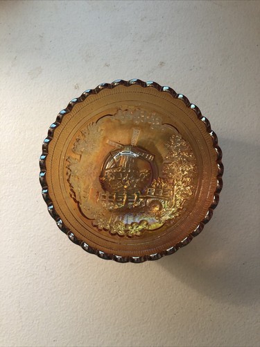 VINTAGE CARNIVAL GLASS IMPERIAL GOLD IRIDESCENT 4 7/8" DISH WINDMILL PATTERN - Picture 11 of 14