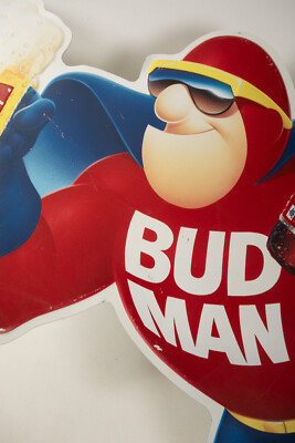 1991 Budweiser Bud Man Super Hero Sign (N1L) Bud Dry Light (JSF6