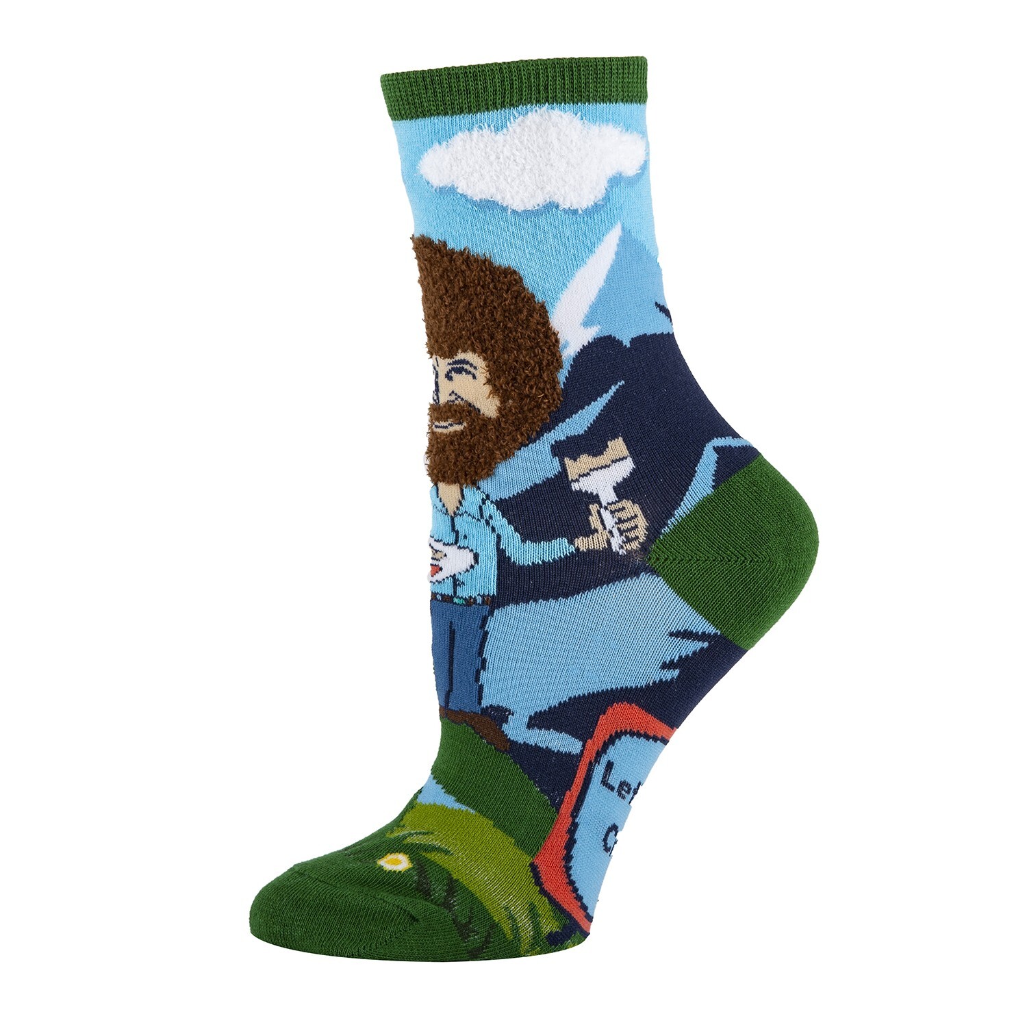 Womens Bob Ross Funny Crew Socks, Let’s get Crazy, Colorful Crazy Socks