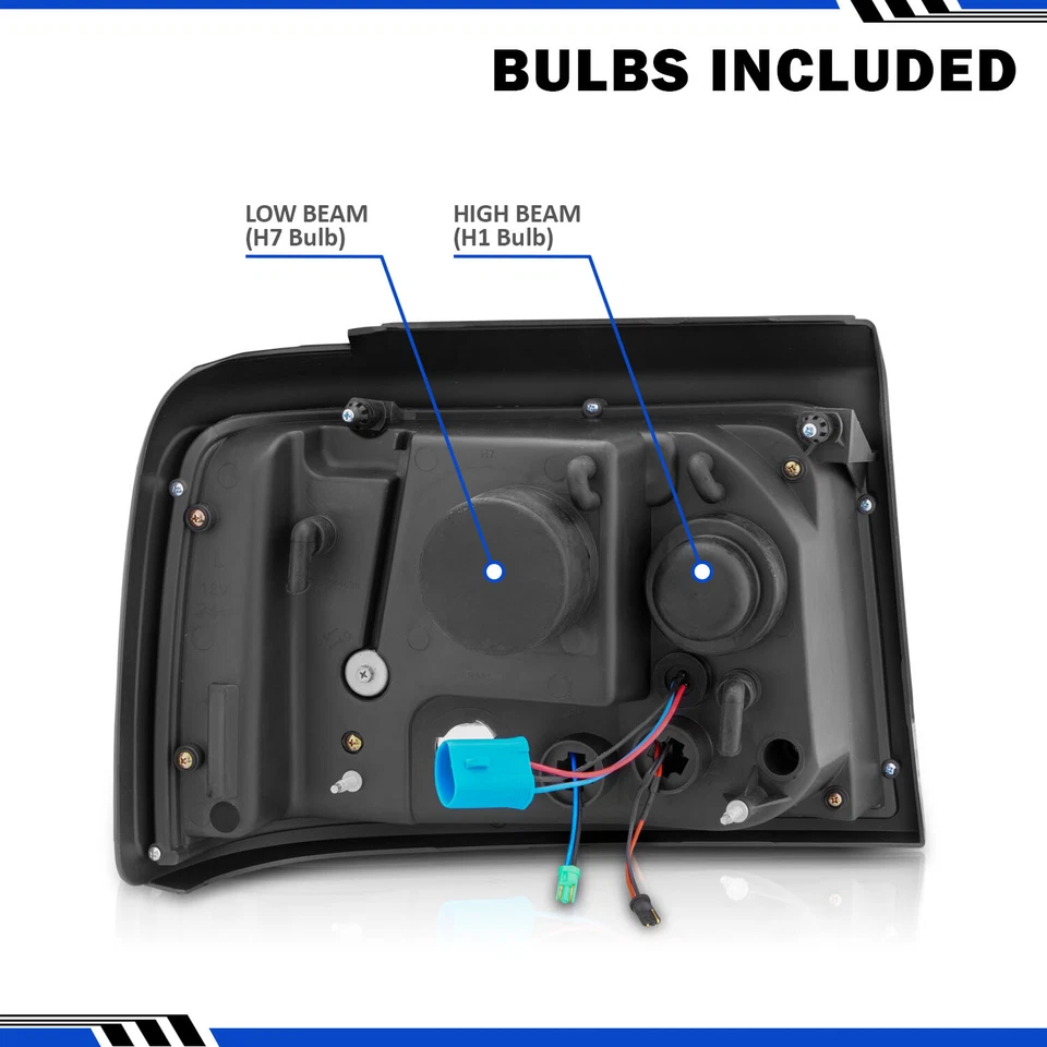 Fits 1992-1996 Ford F150 F250 F350 Bronco LED Halo Black Projector Headlight Set - Изображение 2 из 4