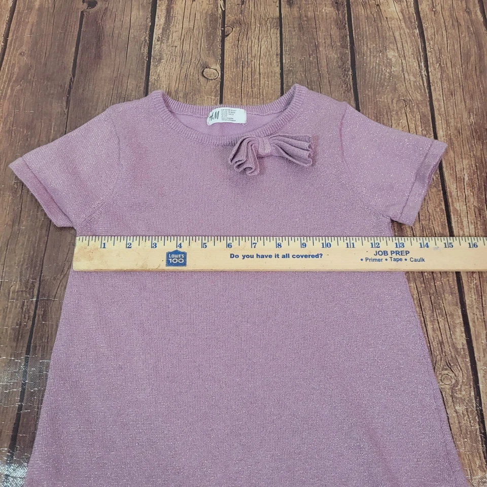 Vestido H&M Niñas Púrpura 6X/7 Suéter Funda Manga Corta Brillo Lazo Foto 2 de 4