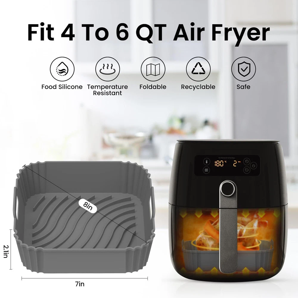 Air Fryer Silicone Liners Square 2 Pack 7.7inch Airfryer Liners 4-7 QT Reusable Air Fryer Silicone Liners Square 2 Pack 7.7inch Airfryer Liners 4-7 QT Reusable