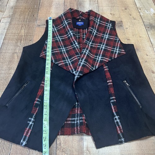 Pendleton Black Faux Suede Vest Women Black & Red Flannel Jacket Size XXL FLAW - Picture 9 of 10