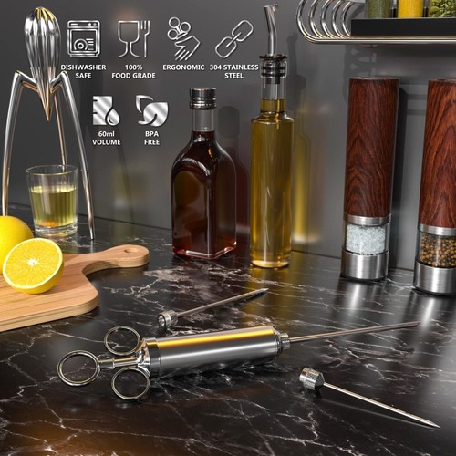 Fleischspritze Marinadenspritze,BBQ Bratenspritze 60ml mit 3Nadeln,Gewürzspritze - Bild 9 von 17